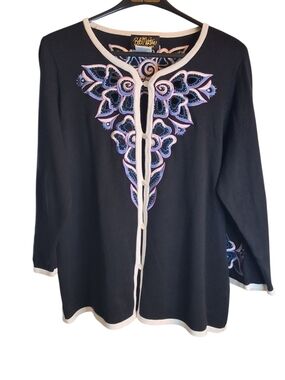 Bob Mackie Wearable Art Black Cardigan Large